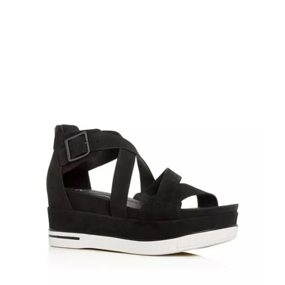 Eileen Fisher Women's‎ Black Boost Platform Wedge Sandals - Size 9.5